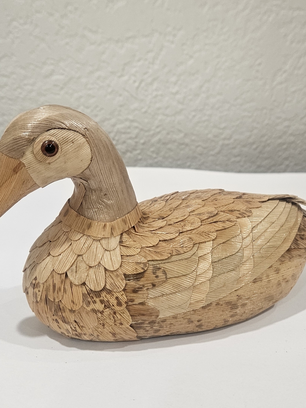 Vintage Folk Art Handcrafted Corn Husk Duck Figurine Lightweight